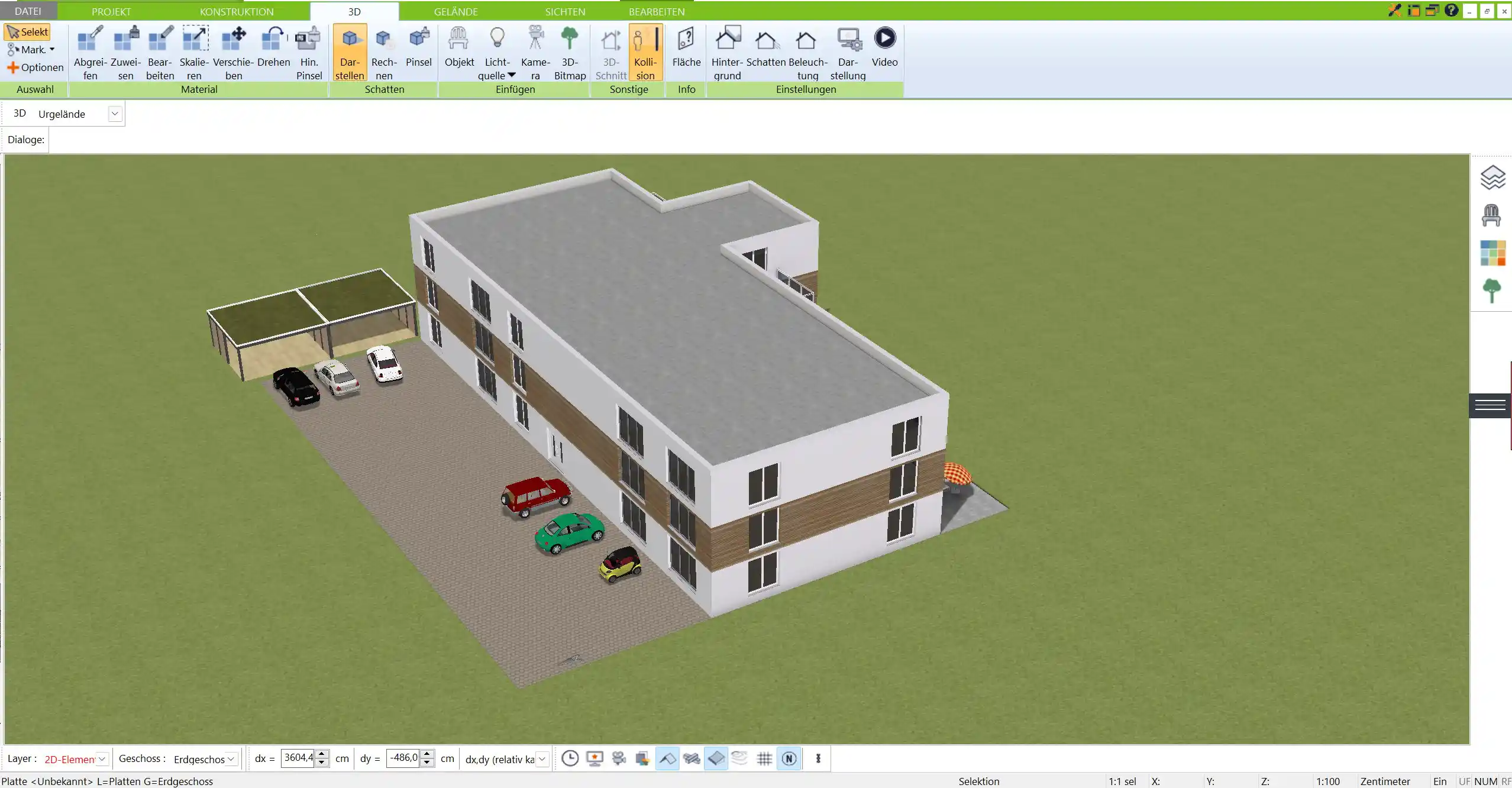 Visualisierung eines Modulhaus-Grundrisses Erstellt mit der 3D-Architekt-Software von Immocado