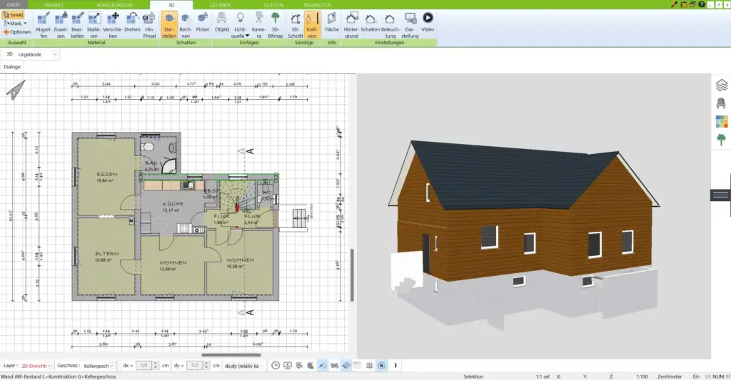 Traditioneller Kapitänshaus-Grundriss Mit der 3D-Architekt-Software von Immocado detailgetreu geplant.